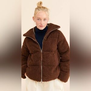 Varley Wilkins Sherpa Puffer Coat Jacket in Chestnut Brown Medium